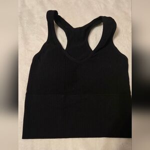 Black Ribbed Tank Top With Built In Bra